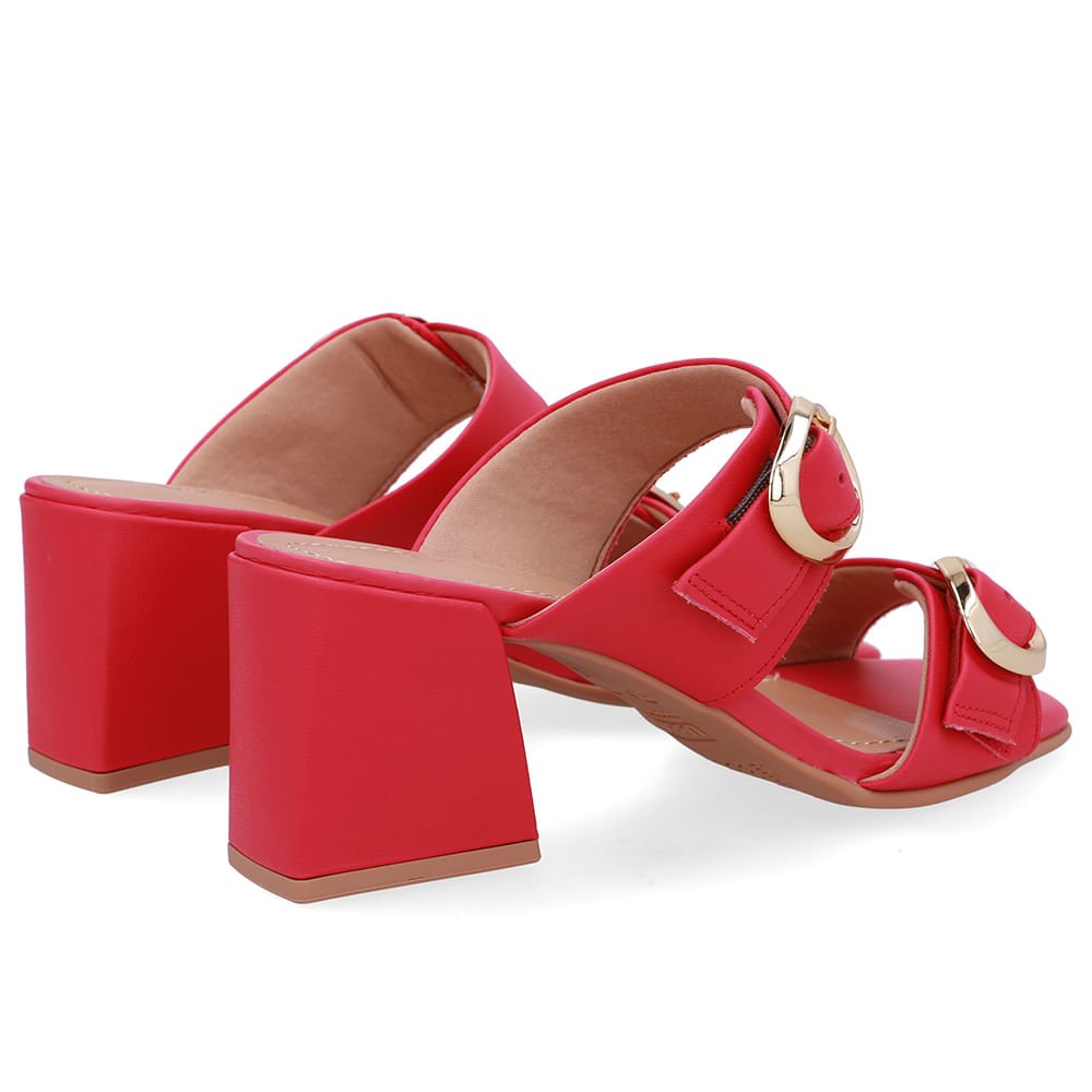 Tamanco Salto Bloco Couro Rosa Vermelho 3