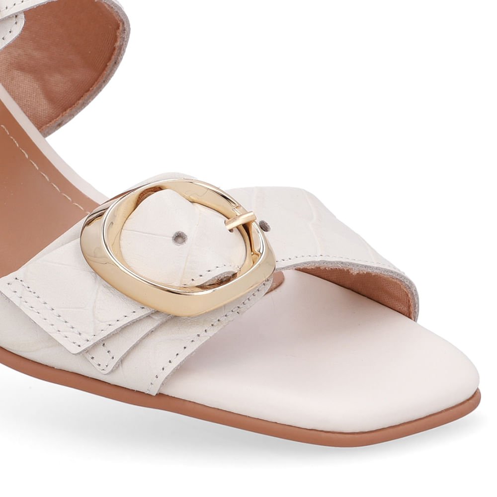 Tamanco Salto Bloco Couro Croco Branco Marfim Marfim 4