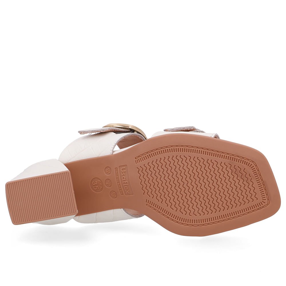 Tamanco Salto Bloco Couro Croco Branco Marfim Marfim 5