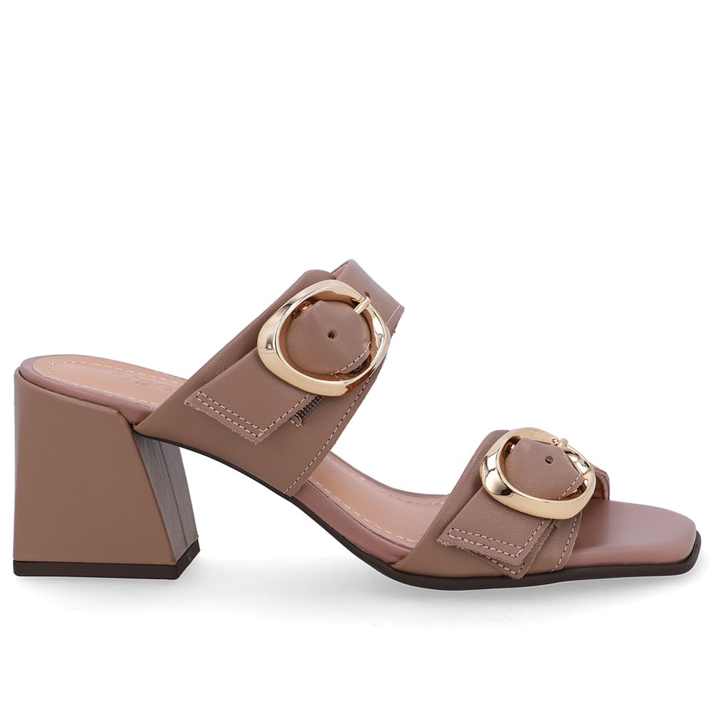 Tamanco Salto Bloco Couro Marrom Fendi