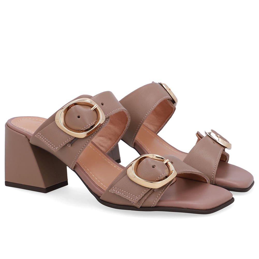 Tamanco Salto Bloco Couro Marrom Fendi Marrom 2