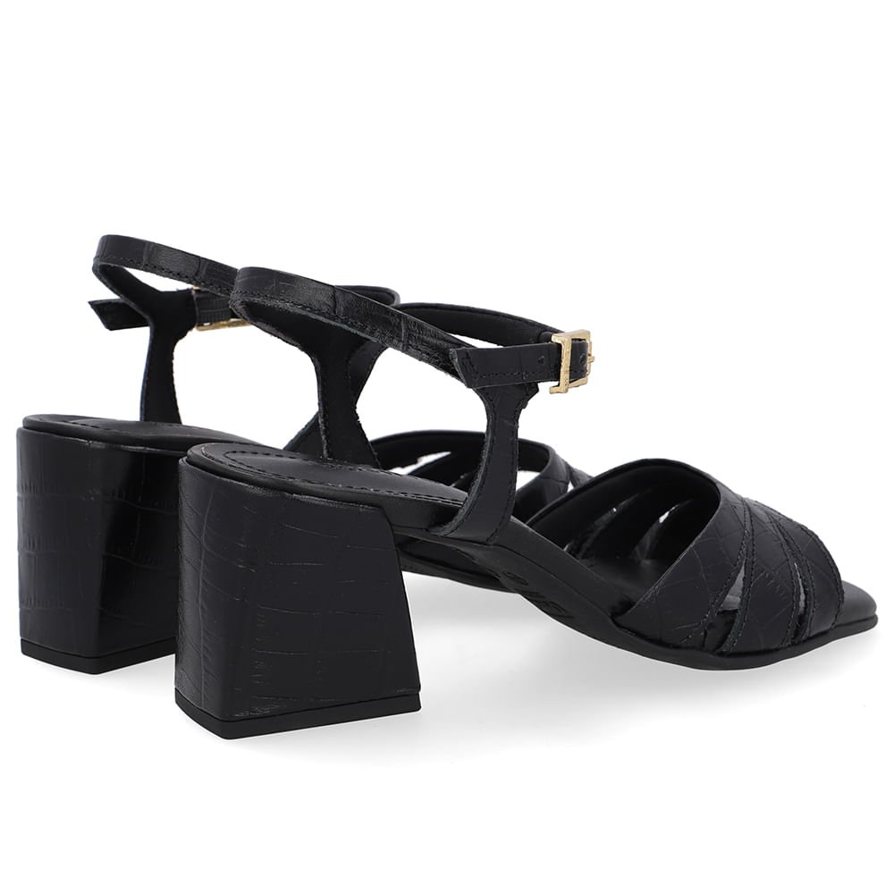 Sandália Salto Bloco Couro Croco Preta Preto 3
