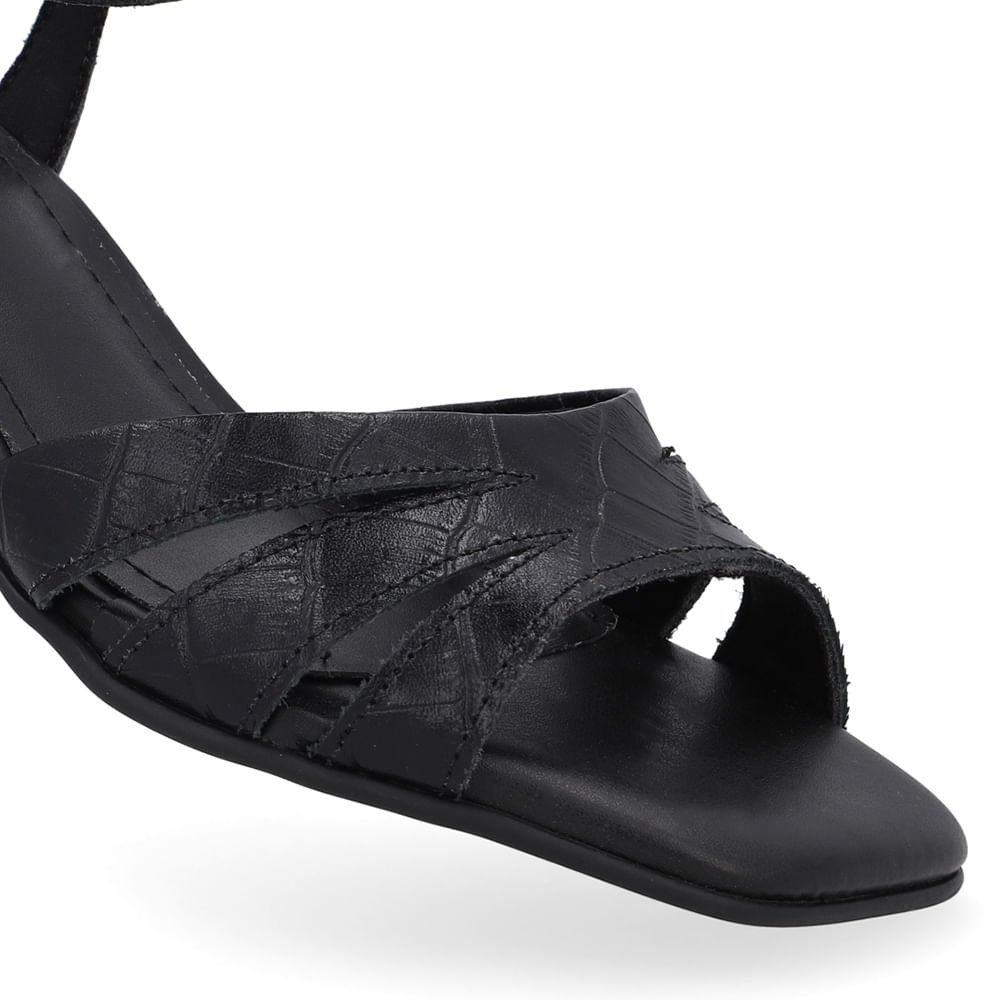 Sandália Salto Bloco Couro Croco Preta Preto 4
