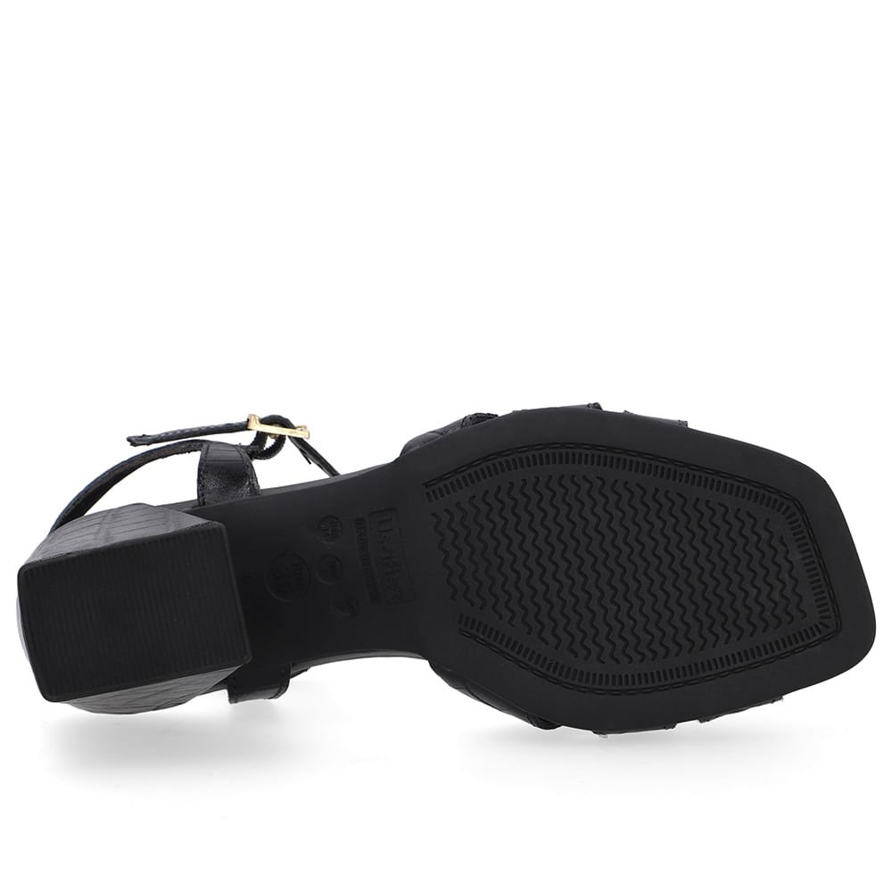 Sandália Salto Bloco Couro Croco Preta Preto 5