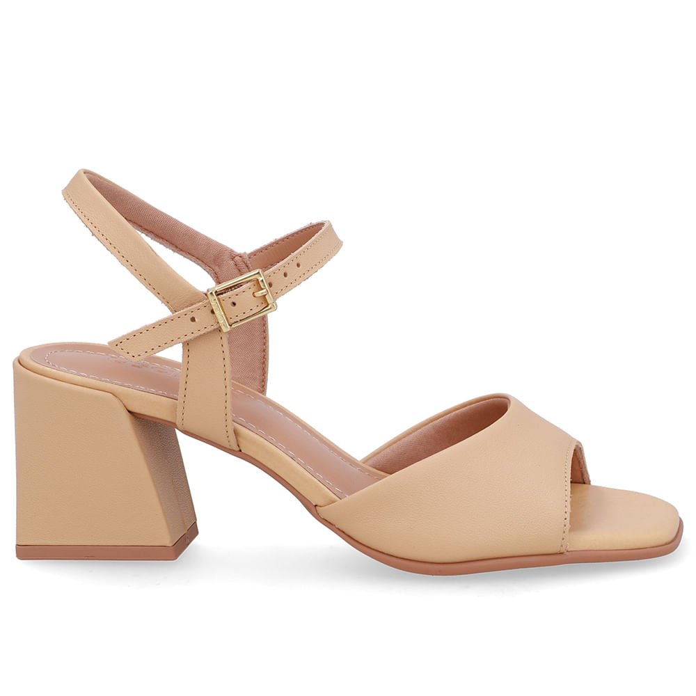Sandália Salto Bloco Bege Creme Pinhão