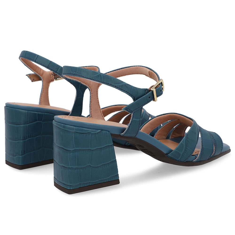 Sandália Salto Bloco Couro Croco Azul Azul 3