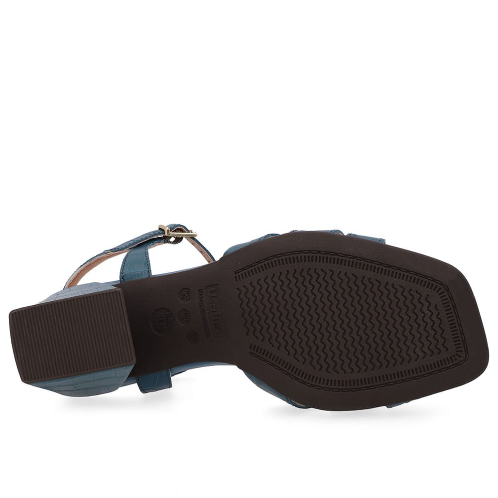 Sandália Salto Bloco Couro Croco Azul Azul 5