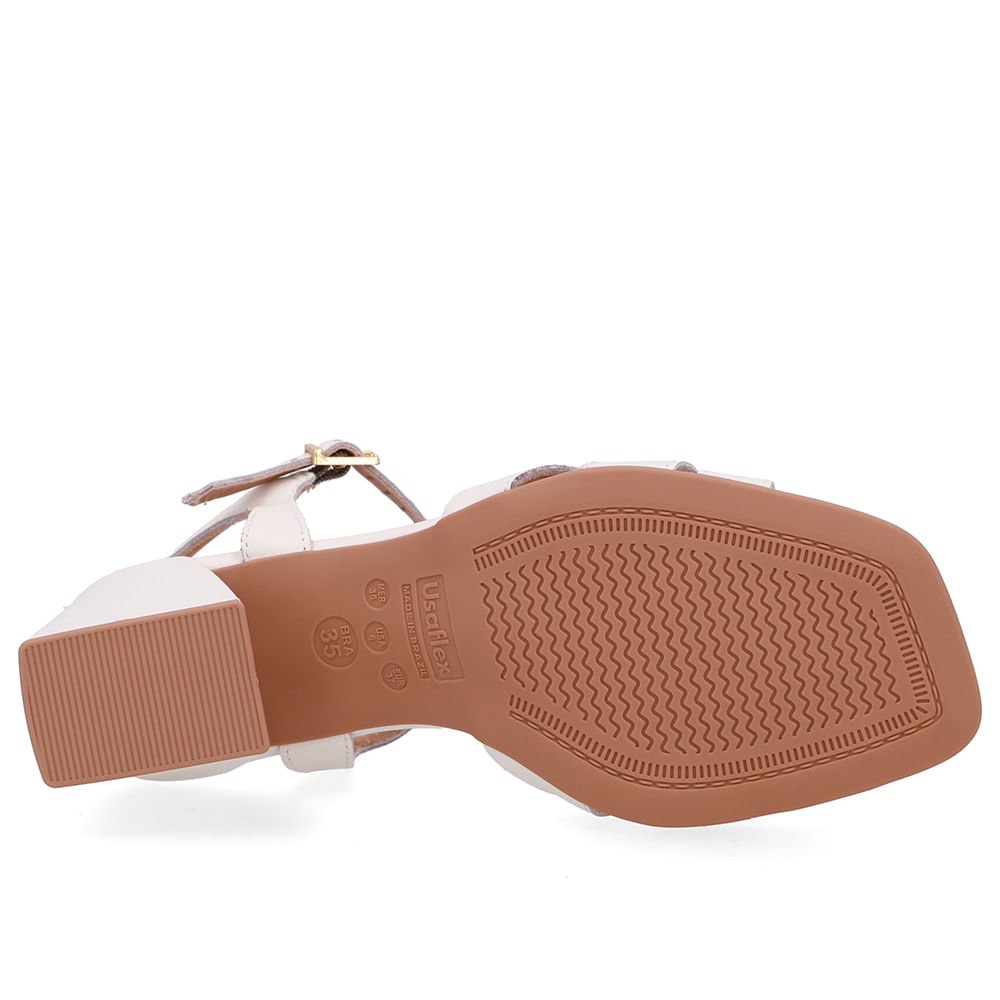 Sandália Salto Bloco Couro Branca Marfim Marfim 5