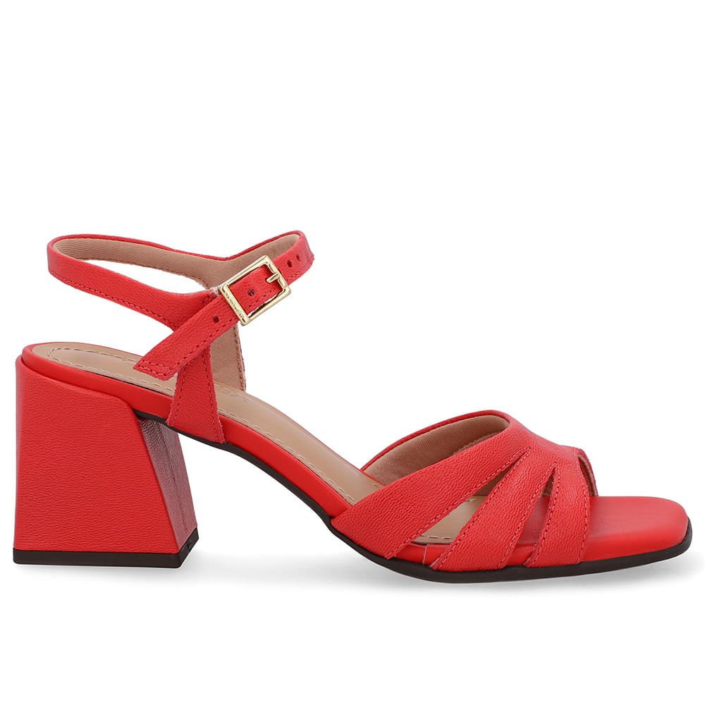 Sandália Salto Bloco Couro Vermelha