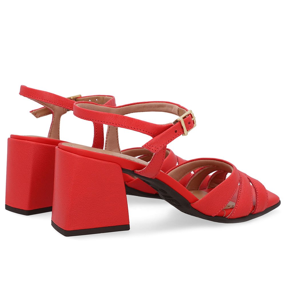 Sandália Salto Bloco Couro Vermelha Vermelho 3