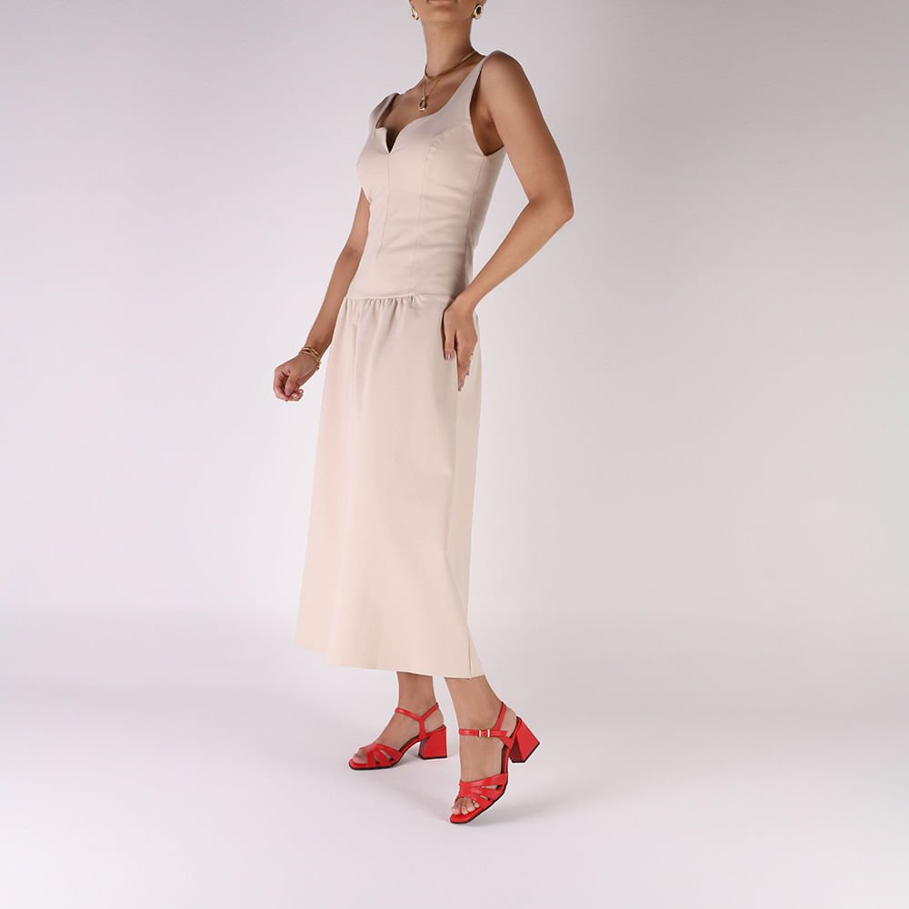 Sandália Salto Bloco Couro Vermelha Vermelho 4