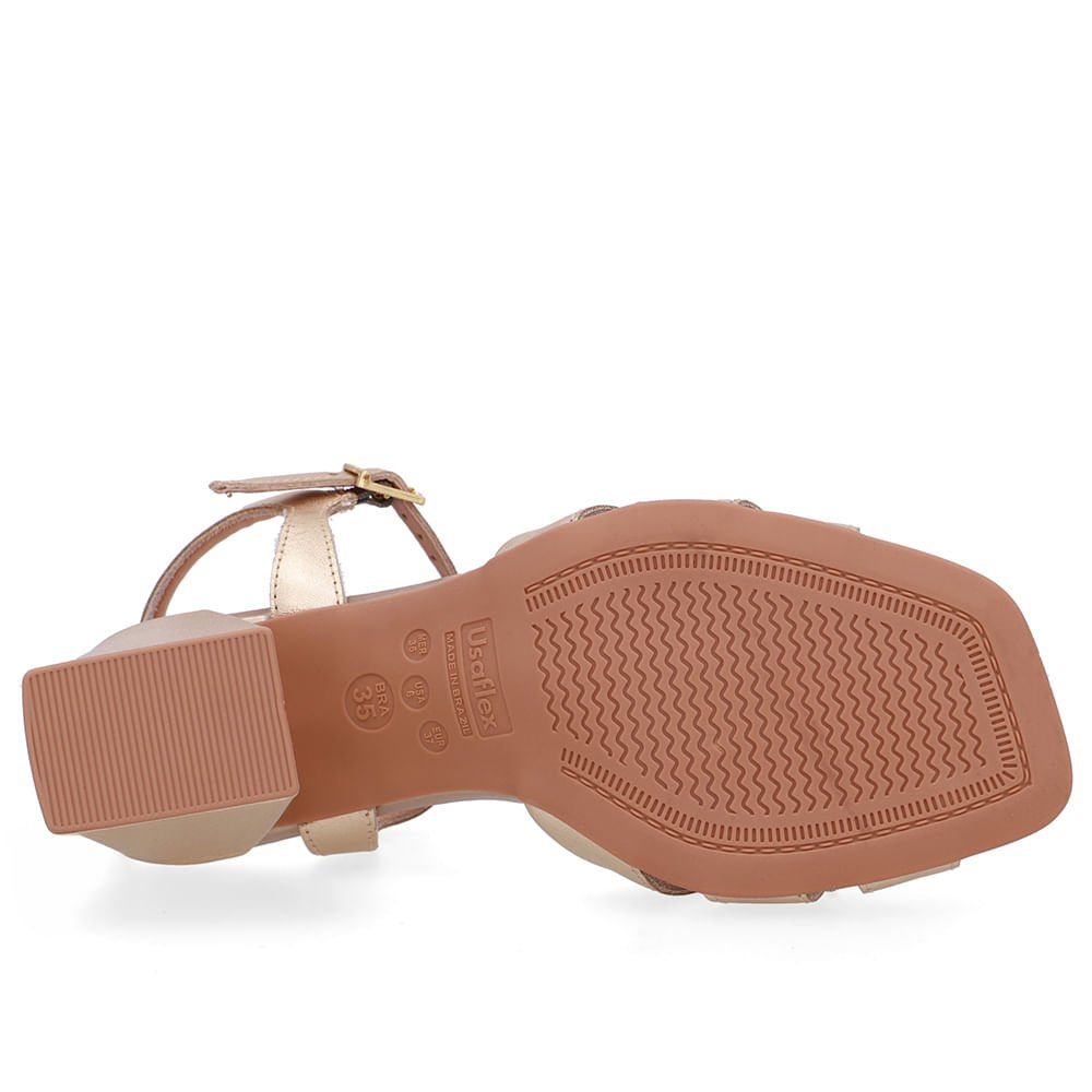 Sandália Salto Bloco Couro Dourada Dourado 5