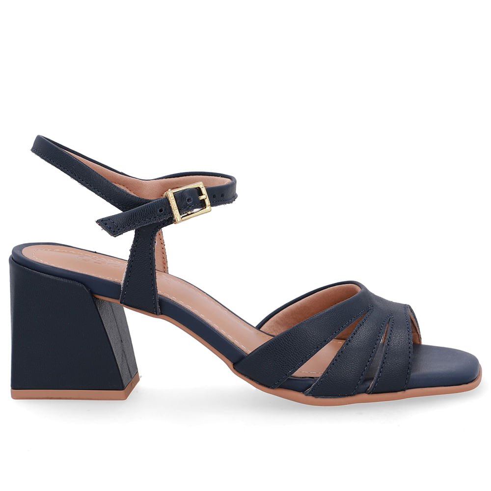 Sandália Salto Bloco Couro Azul