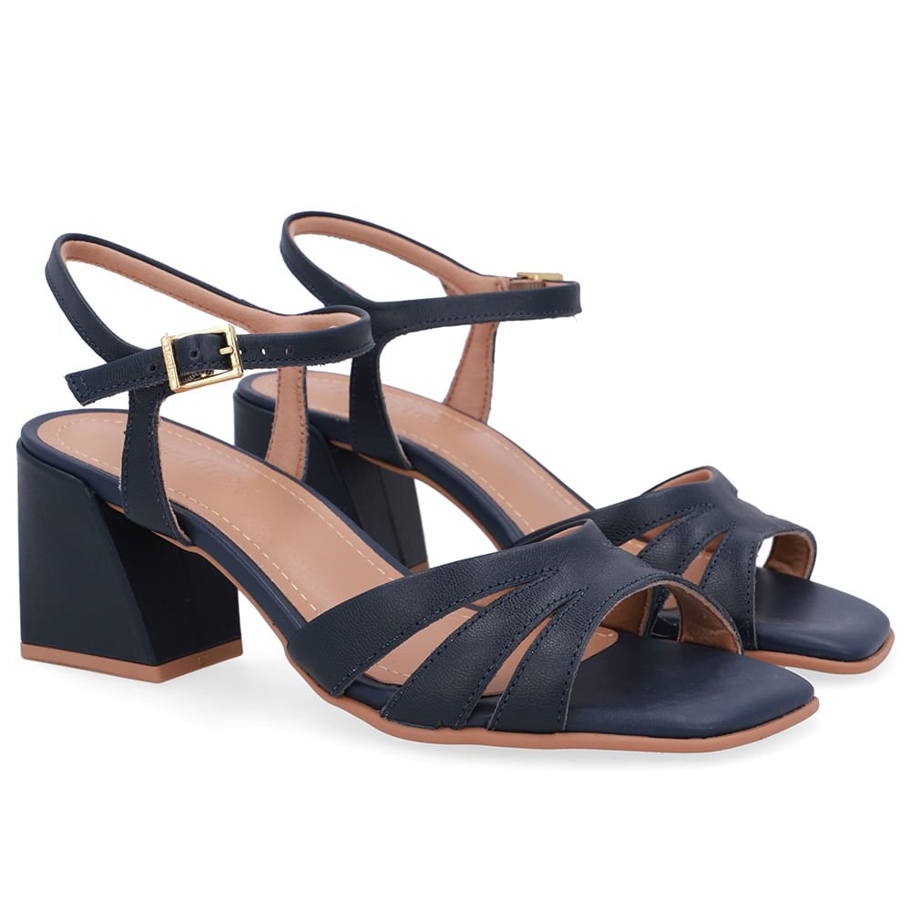 Sandália Salto Bloco Couro Azul Azul 2