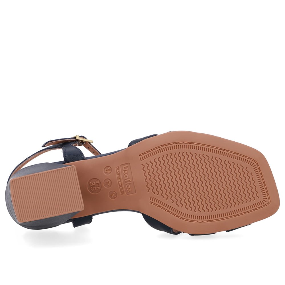 Sandália Salto Bloco Couro Azul Azul 5