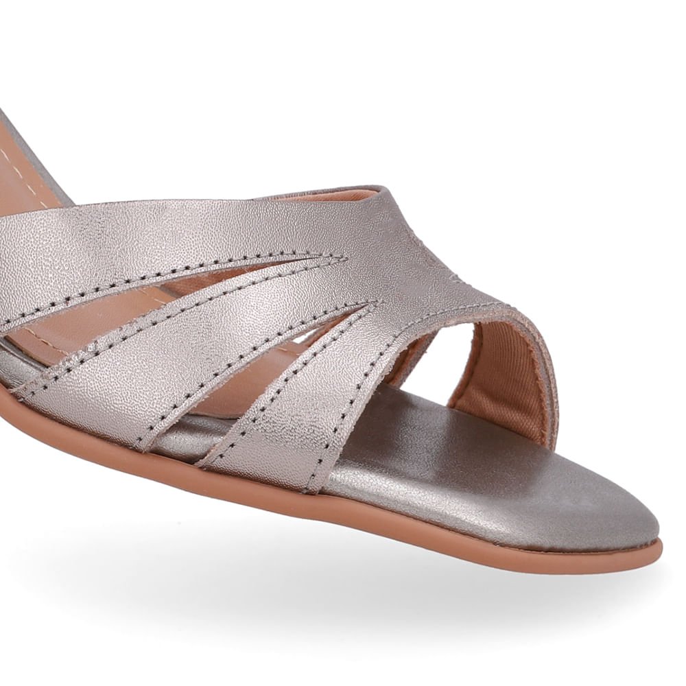 Sandália Salto Bloco Couro Aço Aço 4