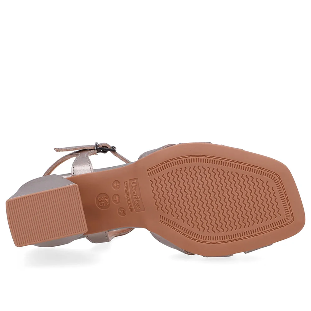 Sandália Salto Bloco Couro Aço Aço 5