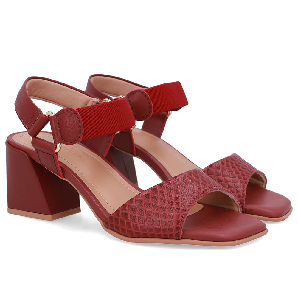 Sandália Couro Vermelha Tira Elástico Vermelho 2