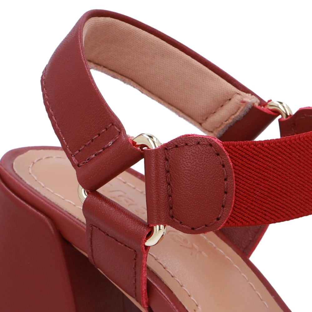 Sandália Couro Vermelha Tira Elástico Vermelho 4