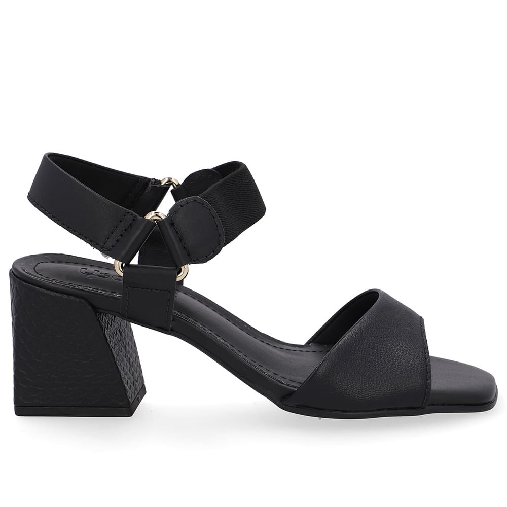 Sandália Couro Preta Tira Elástico