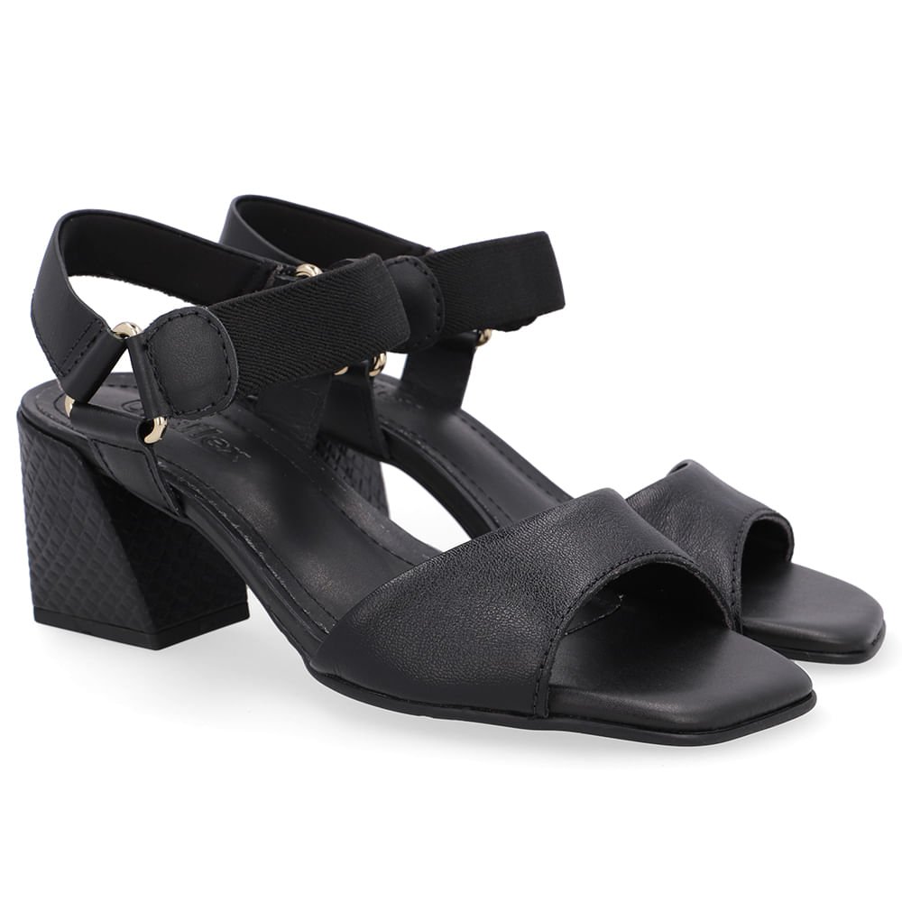 Sandália Couro Preta Tira Elástico Preto 2