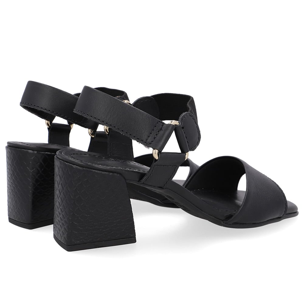 Sandália Couro Preta Tira Elástico Preto 3