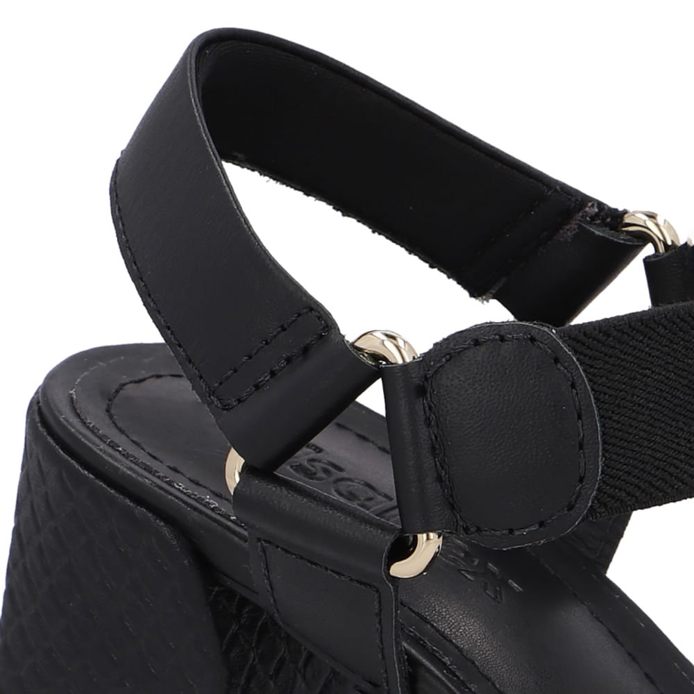 Sandália Couro Preta Tira Elástico Preto 4