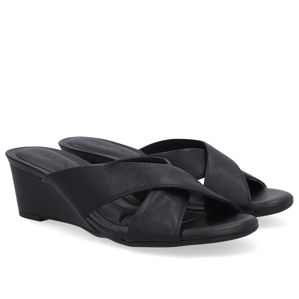 Tamanco Salto Anabela Couro Preto Preto 2