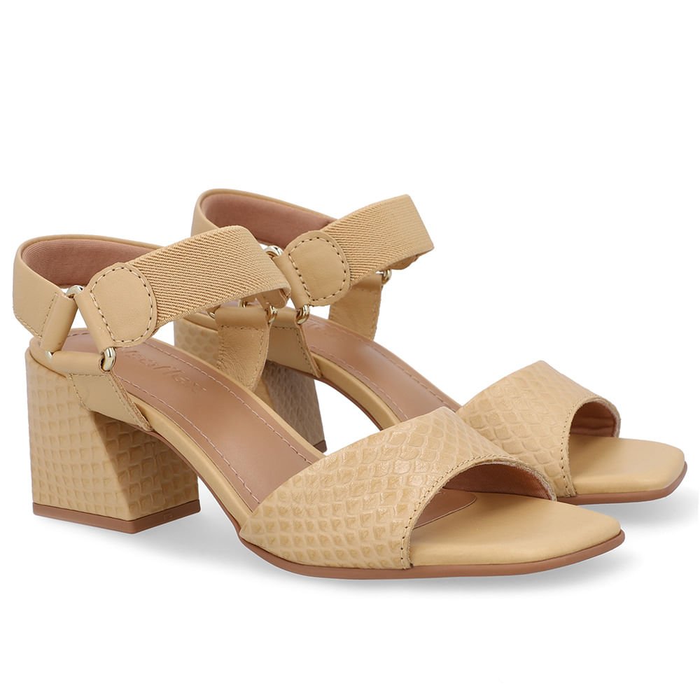 Sandália Couro Bege Creme Tira Elástico Creme 3