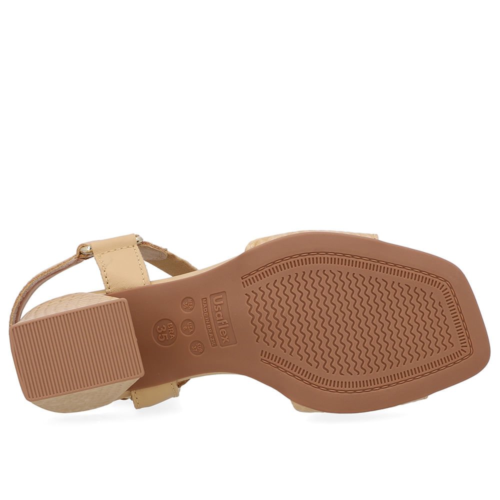 Sandália Couro Bege Creme Tira Elástico Creme 5