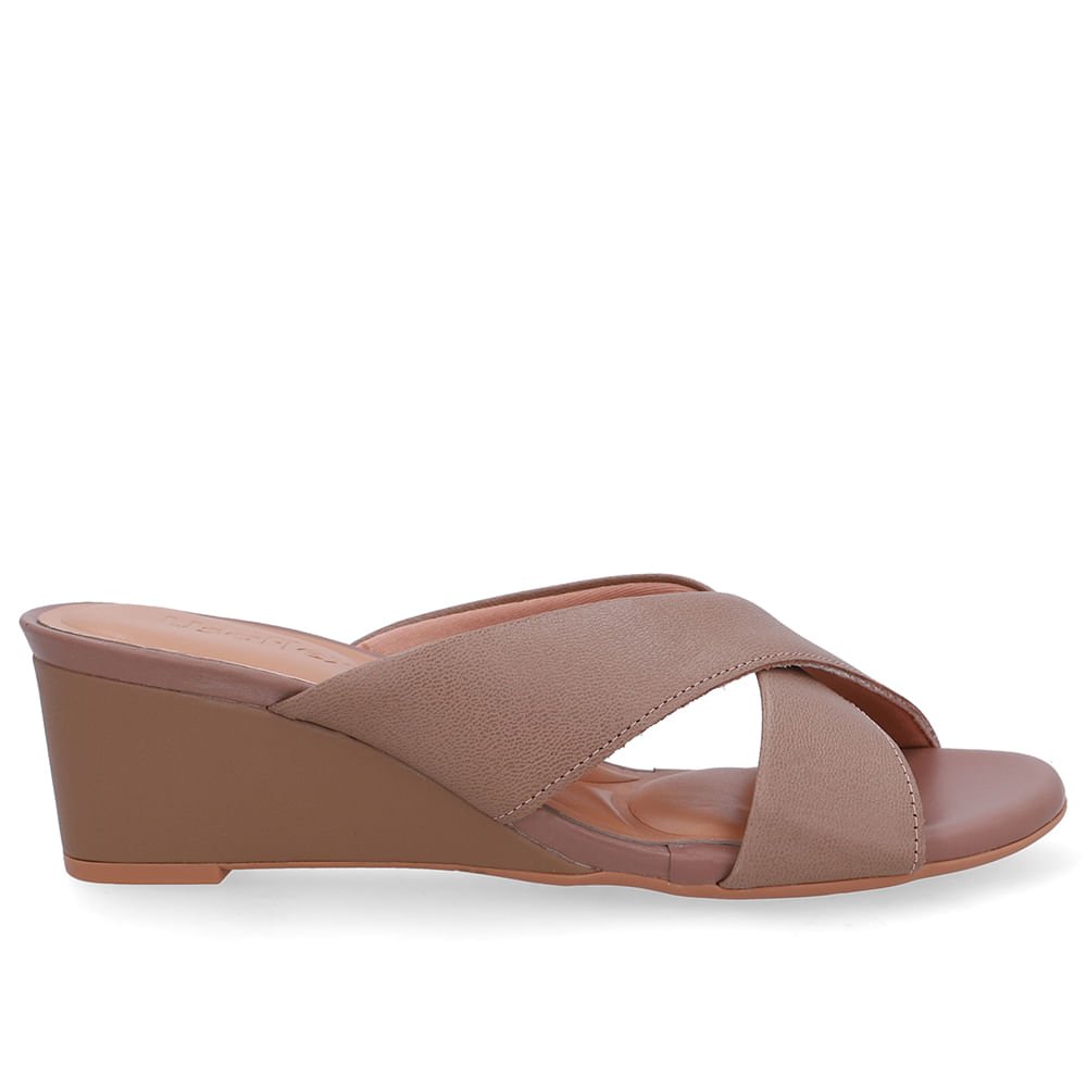 Tamanco Salto Anabela Couro Marrom