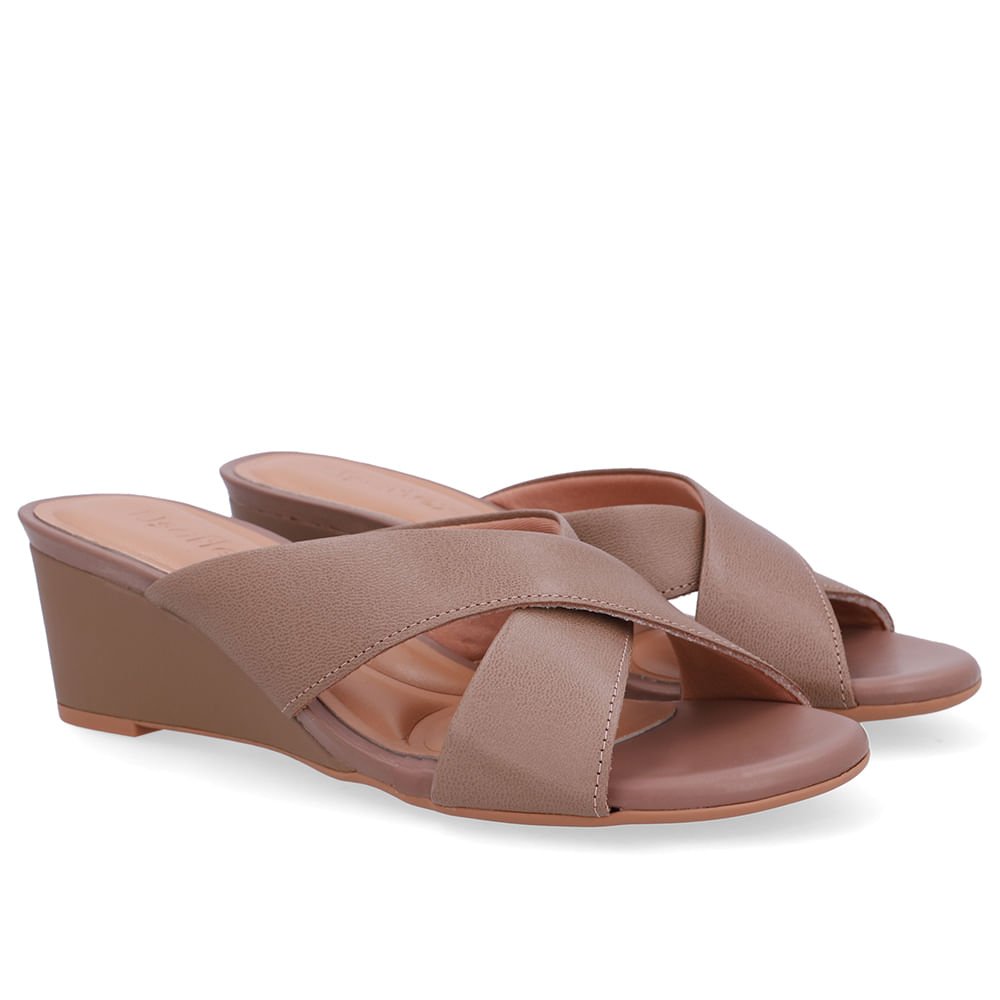 Tamanco Salto Anabela Couro Marrom Marrom 2