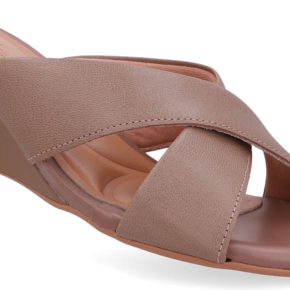 Tamanco Salto Anabela Couro Marrom Marrom 4