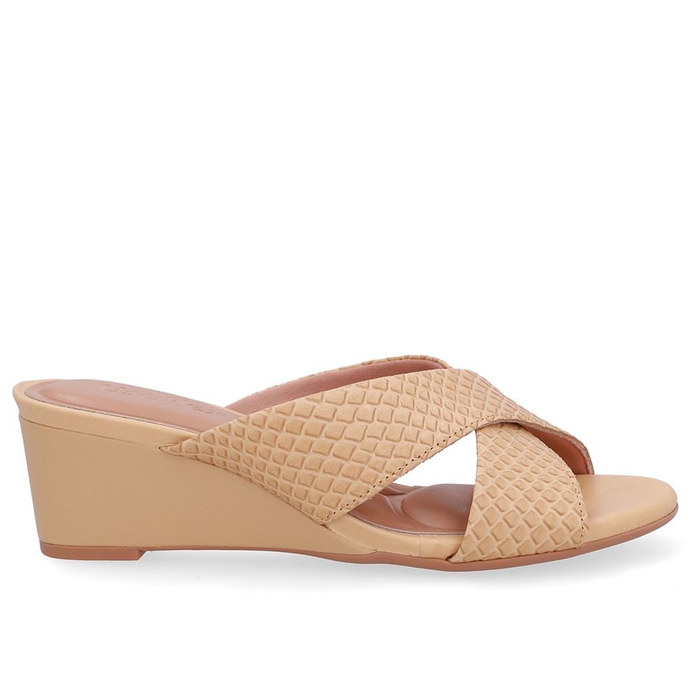 Tamanco Salto Anabela Couro Bege Creme