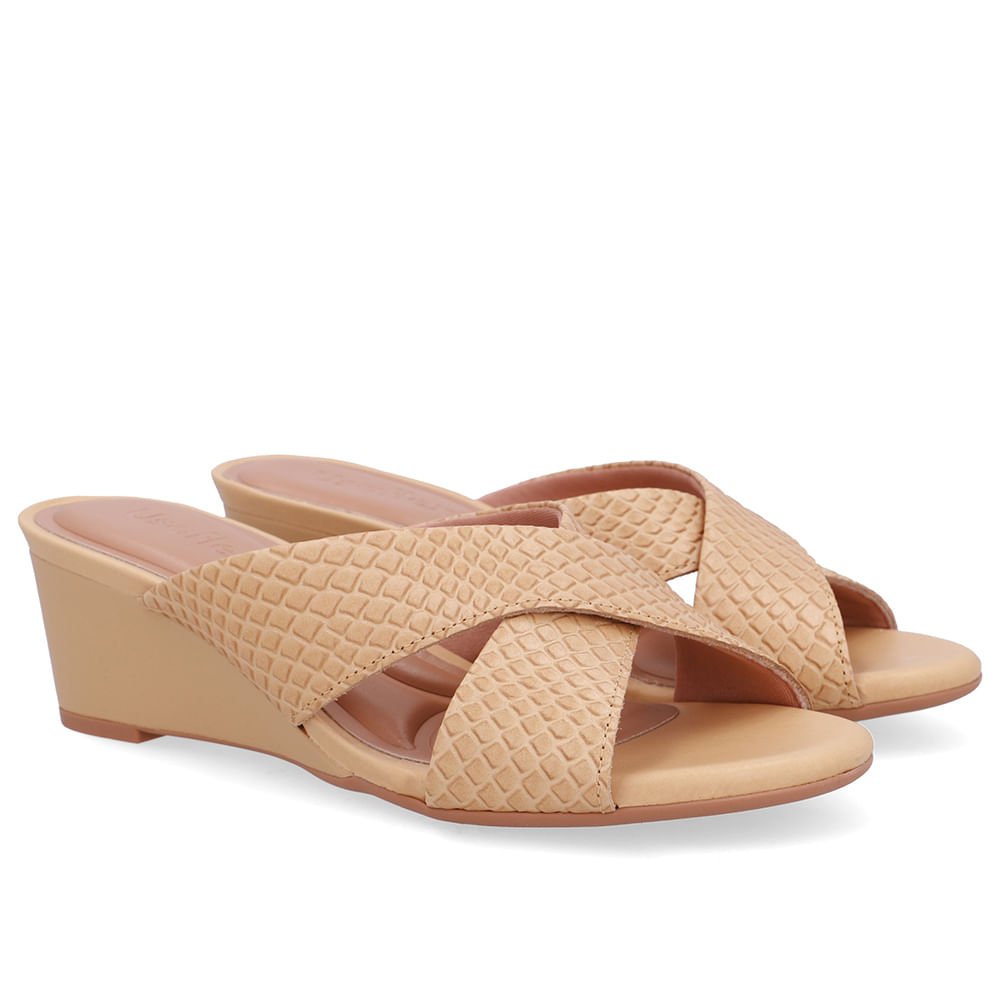 Tamanco Salto Anabela Couro Bege Creme Creme 2