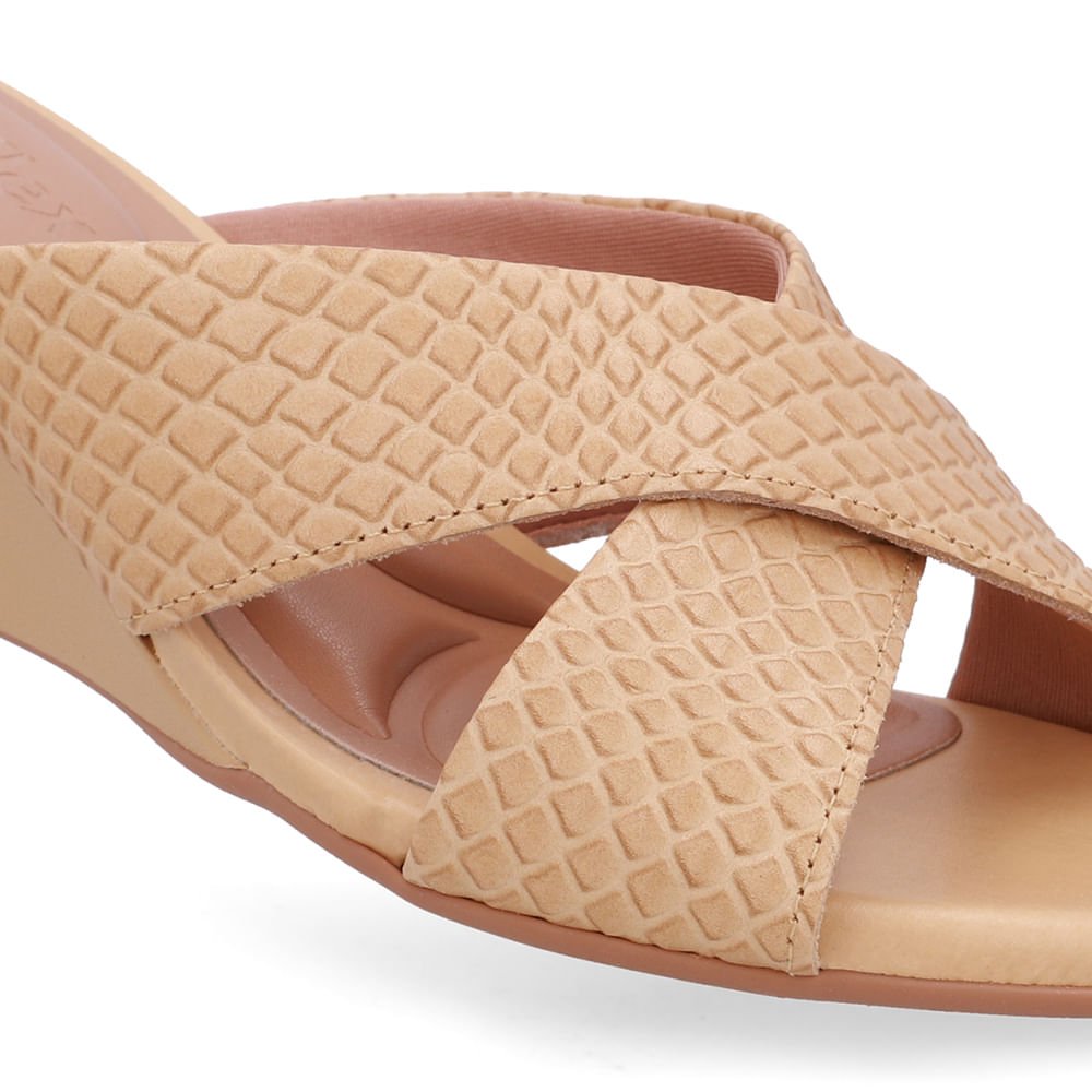 Tamanco Salto Anabela Couro Bege Creme Creme 4