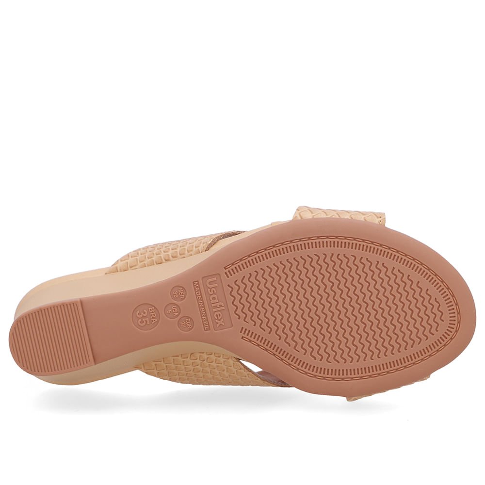 Tamanco Salto Anabela Couro Bege Creme Creme 5