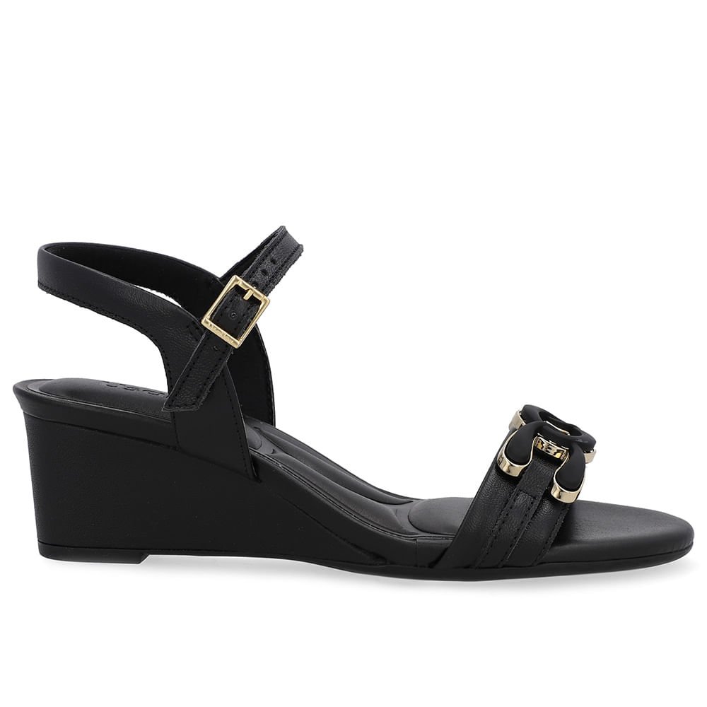 Sandália Salto Anabela Preta Enfeite