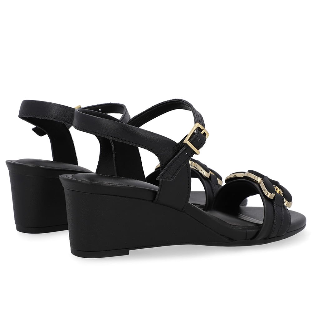 Sandália Salto Anabela Preta Enfeite Preto 3