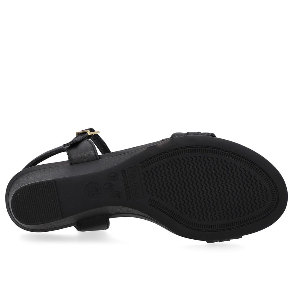 Sandália Salto Anabela Preta Enfeite Preto 5