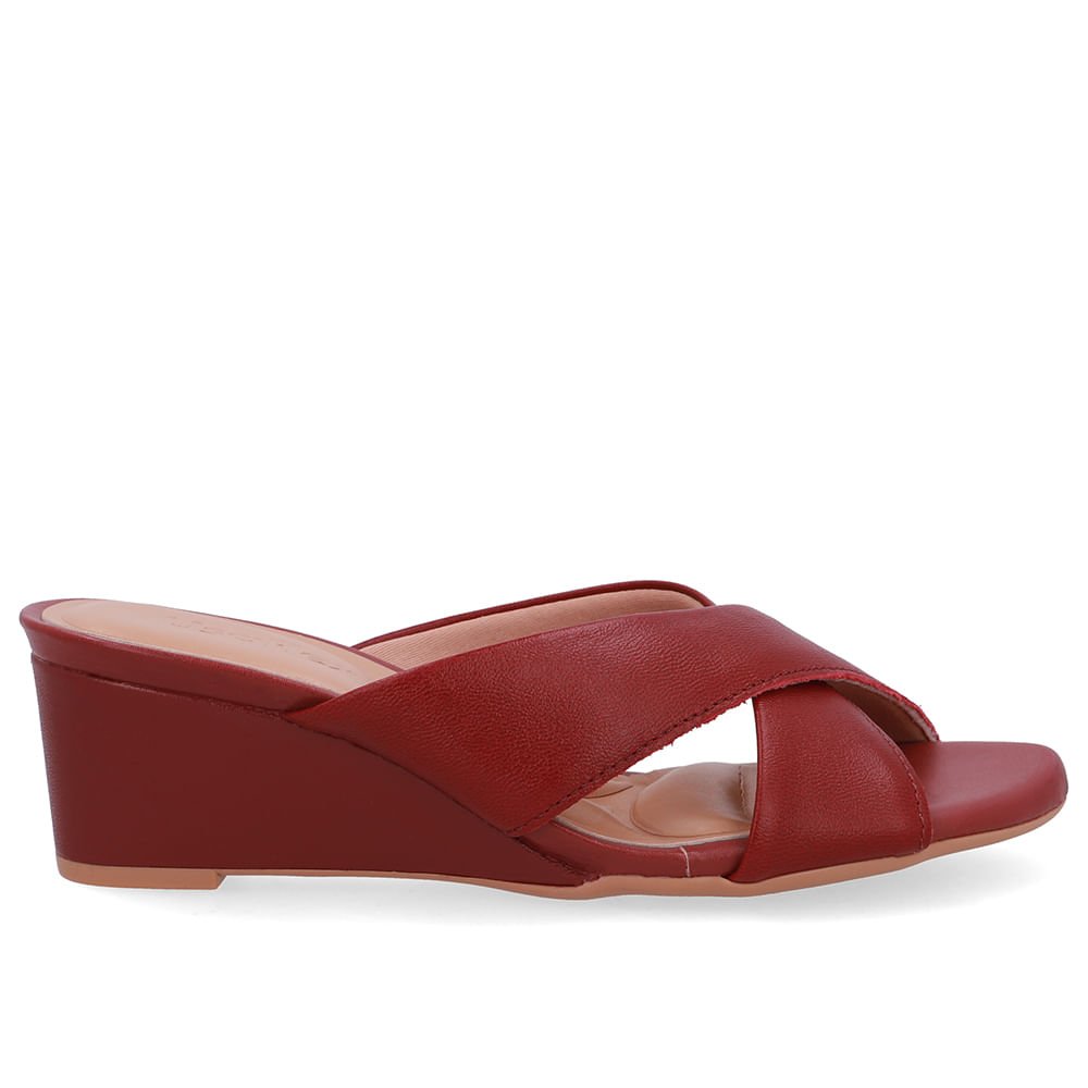 Tamanco Salto Anabela Couro Vermelho