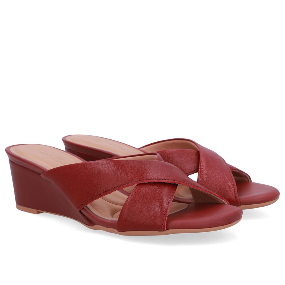 Tamanco Salto Anabela Couro Vermelho Vermelho 2