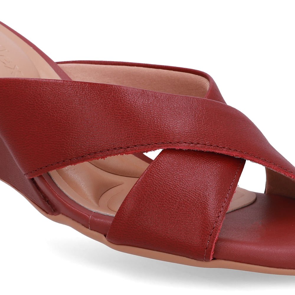 Tamanco Salto Anabela Couro Vermelho Vermelho 4