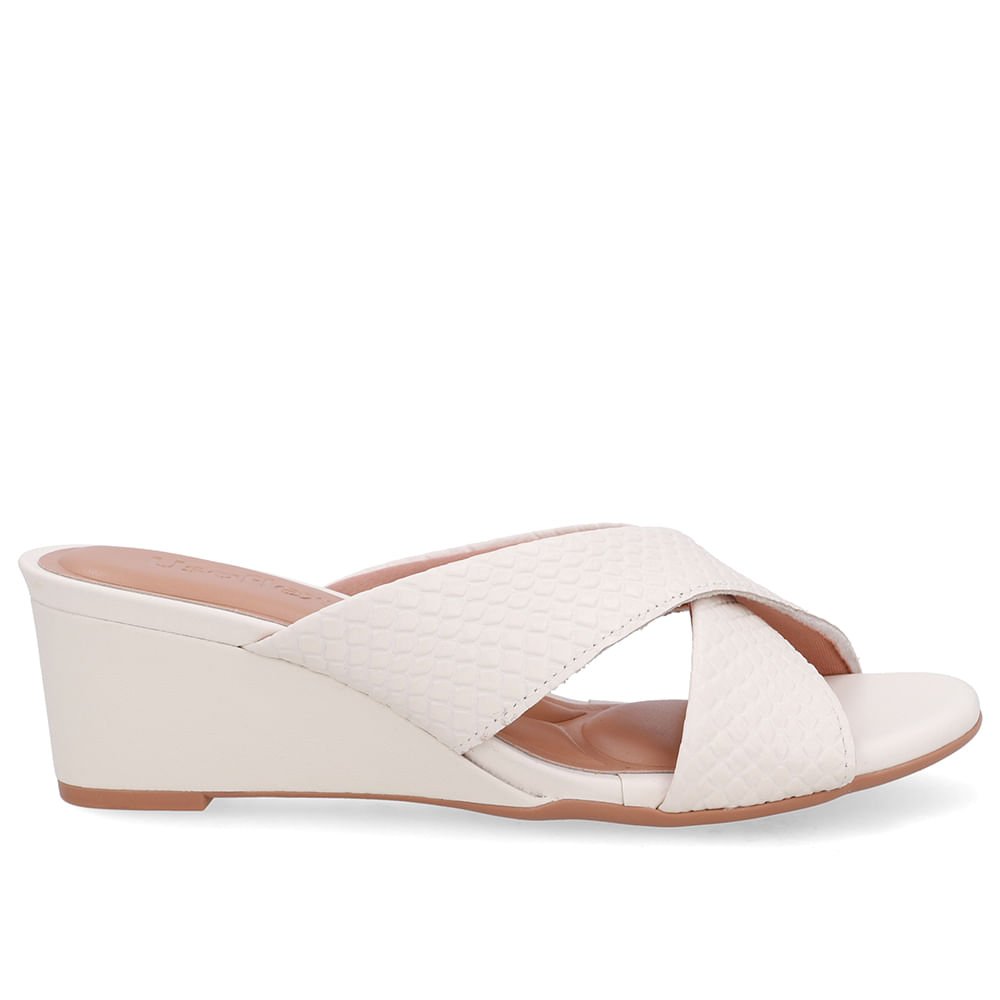 Tamanco Salto Anabela Couro Branco Marfim