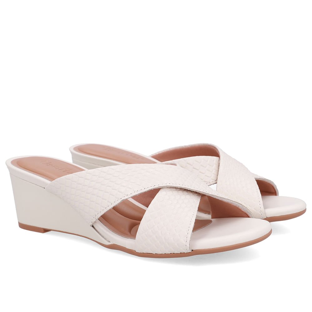 Tamanco Salto Anabela Couro Branco Marfim Marfim 2