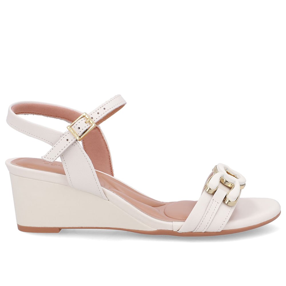 Sandália Salto Anabela Branca Marfim Enfeite