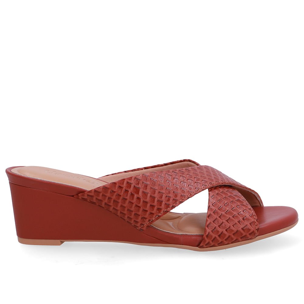 Tamanco Salto Anabela Couro Marrom Terracota