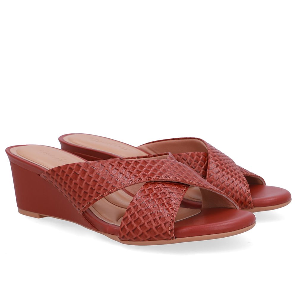 Tamanco Salto Anabela Couro Marrom Terracota Terracota 2