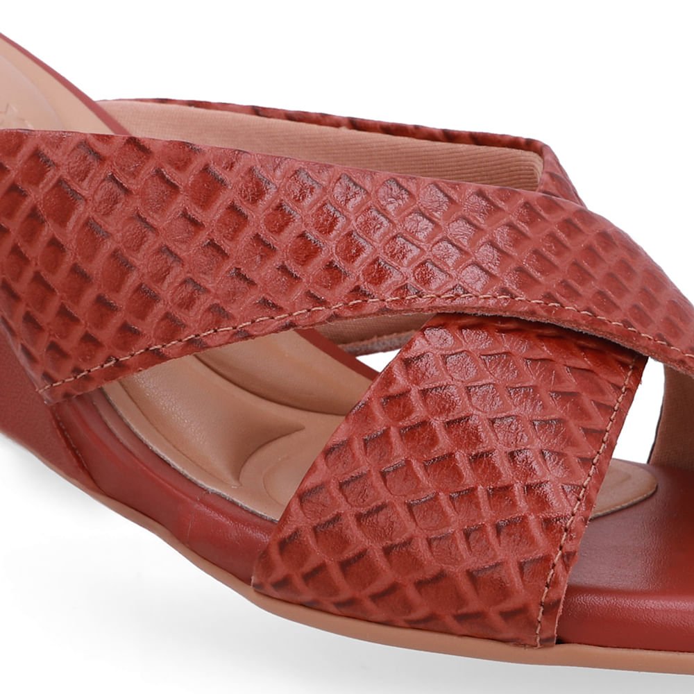 Tamanco Salto Anabela Couro Marrom Terracota Terracota 4