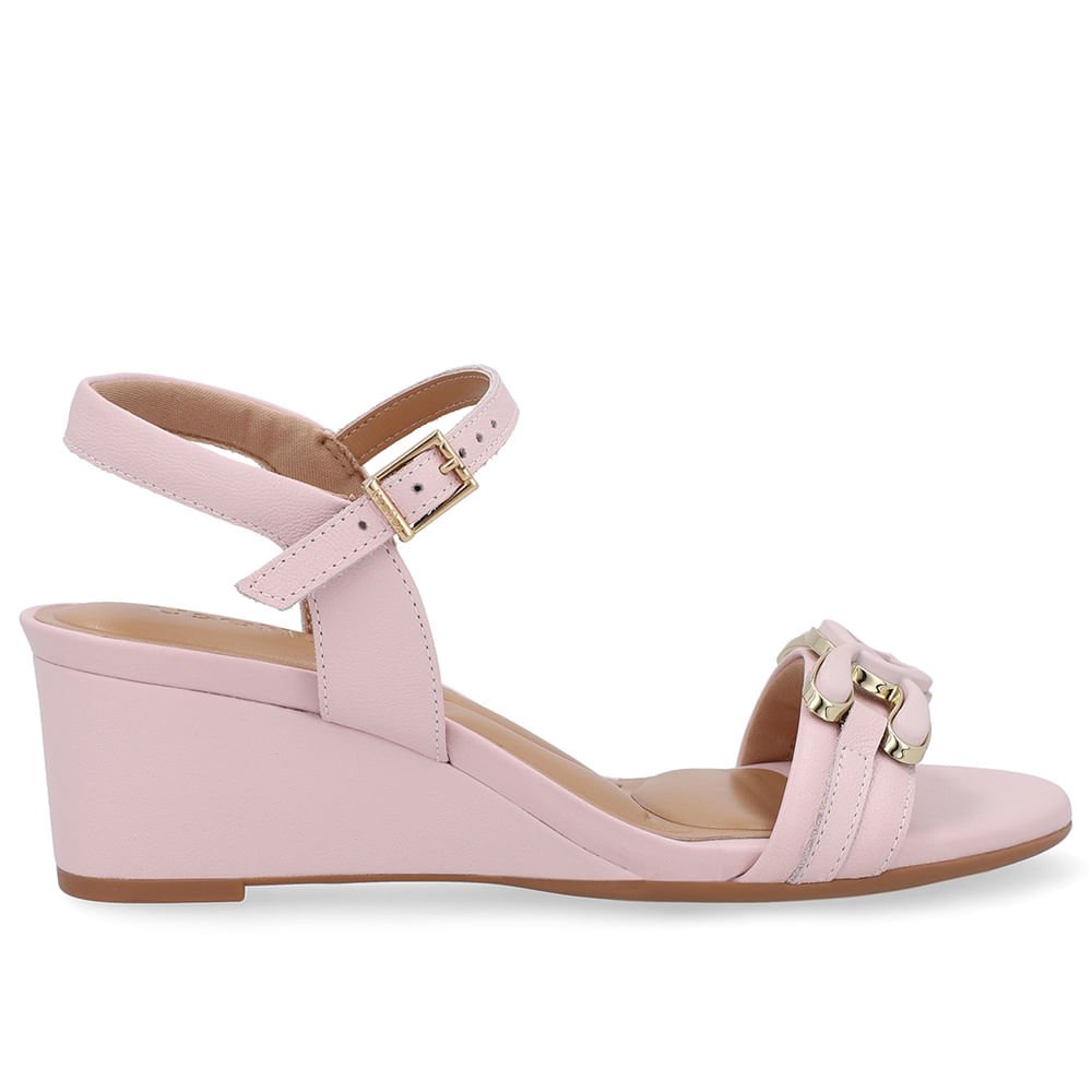 Sandália Salto Anabela Rosa Enfeite